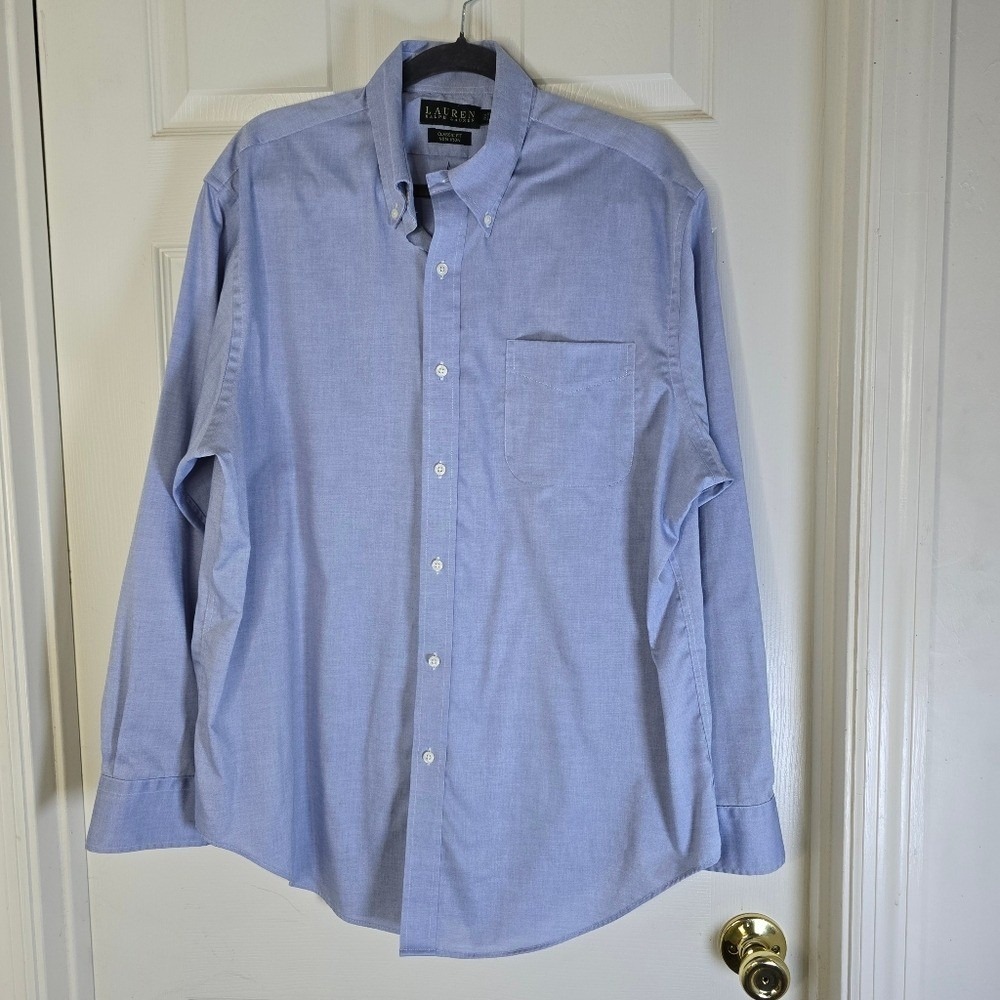 Lauren Ralph Lauren Blue Mens Non Iron Classic Fit Button Down 17.5 32/33